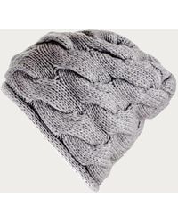 Black - Grey Chunky Cable Knit Cashmere Beanie - Lyst