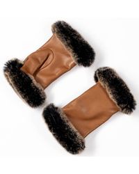 Black Accessories - Camel Italian Leather Mittens With Rabbit Fur Cuffs Cashmere Lined - Lyst