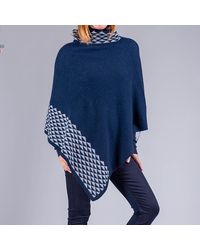 Black - Navy And Grey Double Layer Cashmere Poncho - Lyst