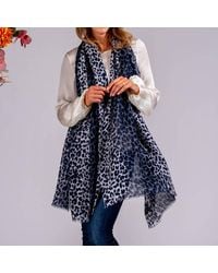 Black - Navy Leopard Print Cashmere And Silk Scarf - Lyst