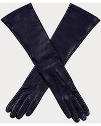 Black - Long Navy Blue Silk Lined Leather Gloves - Lyst