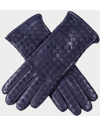 Black - Navy Blue Woven Italian Leather Gloves - Cashmere Lined - Lyst