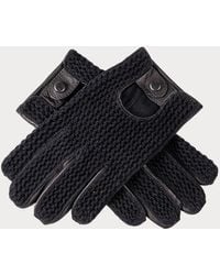 Black - Men's Crochet Leather Driving Gloves - Lyst