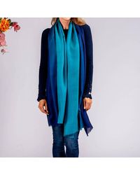 Black - Navy To Teal Shaded Cashmere And Silk Wrap - Lyst