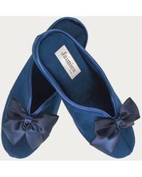 Black Ladies Navy Velvet Mule Slippers - Blue