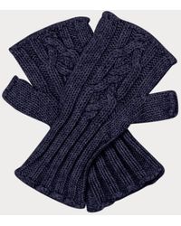 Black - Navy Cable Knit Cashmere Mittens - Lyst