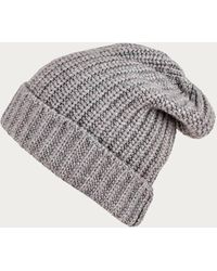Black - Ribbed Grey Cashmere Slouch Beanie Hat - Lyst