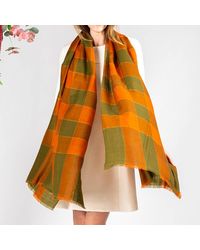 Black - Olive And Amber Check Cashmere Ring Shawl - Lyst