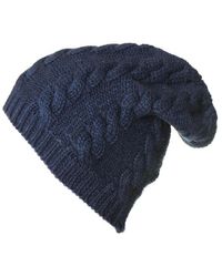 Black - Navy Cable Knit Cashmere Slouch Beanie - Lyst