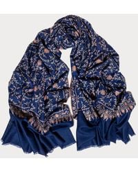 Black - Hand Embroidered Pashmina Cashmere Shawl - Navy Floral - Lyst