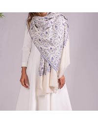 Black - Hand Embroidered Pashmina Cashmere Shawl - Blue Floral - Lyst