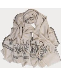 Black - Hand Embroidered Pashmina Cashmere Shawl - Ivory Floral - Lyst