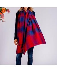 Black - Red And Blue Check Cashmere Ring Shawl - Lyst