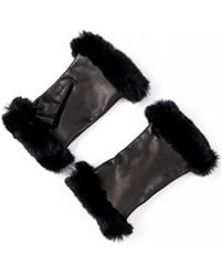 Black Accessories - Italian Leather Mittens With Rabbit Fur Cuffs Cashmere Lined - Lyst