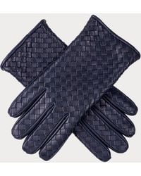 Black - Men's Navy Woven Cashmere Lined Leather Gloves - Lyst