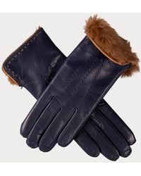 Black - Navy And Caramel Rabbit Fur Lined Leather Gloves - Lyst