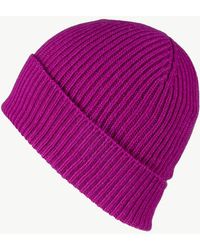 Black Accessories - Fuchsia Rib Knit Cashmere Beanie - Lyst