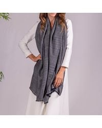 Black - Silver Grey And Navy Check Pashmina Cashmere Shawl - Lyst