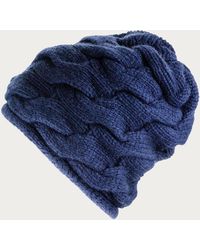 Black - Chunky Cable Knit Navy Cashmere Beanie - Lyst