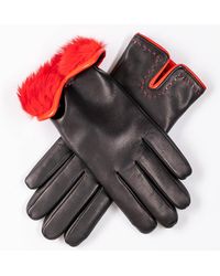 Black - And Red Rabbit Fur Lined Leather Gloves - Lyst