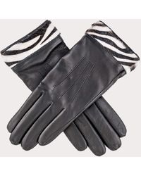 Black - Ladies Zebra Cuff Cashmere Lined Leather Gloves - Lyst