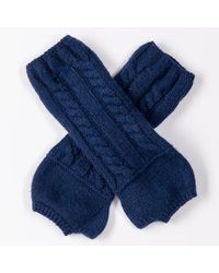 Black - Navy Chunky Cable Knit Cashmere Wrist Warmers - Lyst