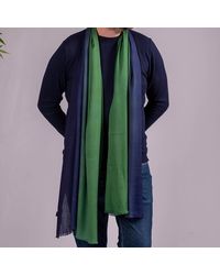Black - Classic Navy To Green Fine Wool And Silk Scarf - Lyst