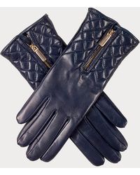 Black - Navy Leather Quilted Gloves With Cashmere Lining - Lyst