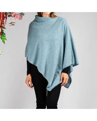 Black - Soft Teal And Ivory Knitted Cashmere Poncho - Lyst