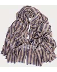 Black - Hand Embroidered Pashmina Cashmere Shawl - Navy & Natural Stripe - Lyst