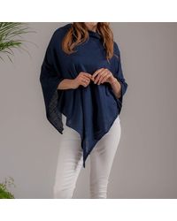 Black - Navy Cotton And Cashmere Poncho - Lyst