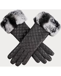 Black Accessories - Pewter Quilted Leather Gloves With Rabbit Fur Cuff - Lyst