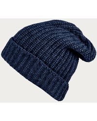 Black - Ribbed Denim Blue Cashmere Slouch Beanie Hat - Lyst