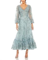 Mac Duggal - Puff Sleeve A Line Embellished Mesh Dress - Lyst