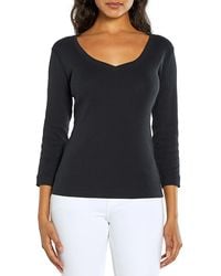Three Dots - Cotton V Neck Three Quarter Sleeve Tee - Lyst