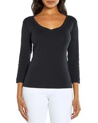 Three Dots - Cotton V Neck Three Quarter Sleeve Tee - Lyst