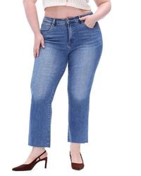 Bayeas - Plus Mid Rise Straight Leg With Raw Hem Denim Jeans - Lyst