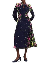 Hobbs - Eva Floral Print Silk Midi Dress - Lyst
