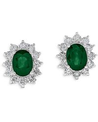 Bloomingdale's Fine Collection - Emerald & Diamond Halo Starburst Stud Earrings - Lyst