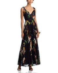 Aqua - Pleated Floral Sleeveless Guest Of Maxi Dress - Lyst