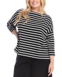 Karen Kane - Plus Stripe 3/4 Sleeve Boat Neck Top - Lyst