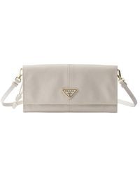 Prada - Leather Wallet With Shoulder Strap - Lyst