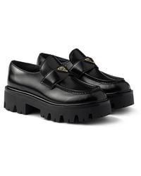 Prada - Brushed Leather Loafers - Lyst