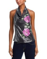 Aqua - Sequin Floral Halterneck Top - Lyst