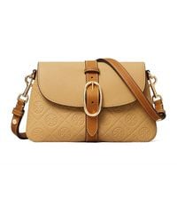 Tory Burch - Small Double T Monogram Pebbled Leather Shoulder Bag - Lyst