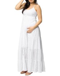 Nom Maternity - Lisboa Tiered Eyelet Maxi Dress - Lyst