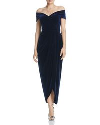 aqua velvet one shoulder gown