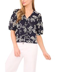 Cece - Embroidered Short Sleeve Tie Front Top - Lyst