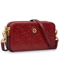 Tory Burch T Monogram Leather Double-zip Mini Bag - Red