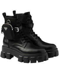 Prada - Monolith Leather And Re-Nylon Combat Boots With Pouch - Lyst